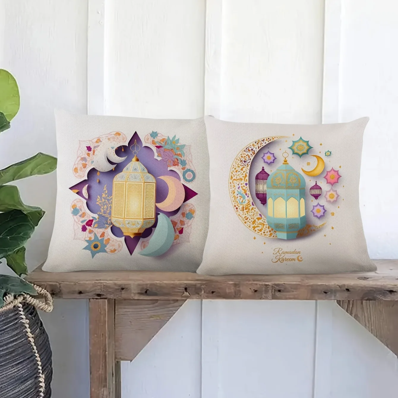 Ramadan decoration pillowcase, Ramadan gift, flower, crescent moon, lamp pattern, sofa cushion cover, home room decoration