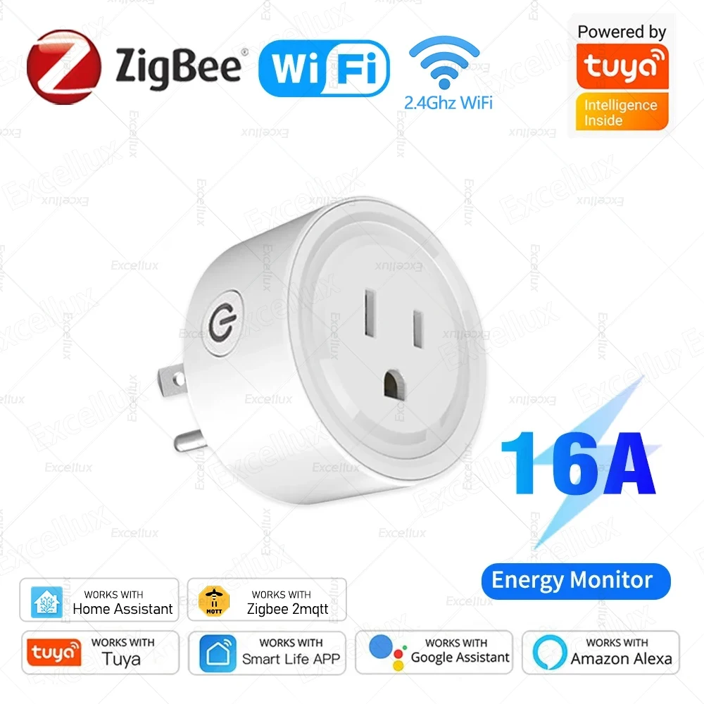 Smart Plug Zigbee/WiFi Socket US 16A Met Power Monitor Timing Functie APP Controle Smart Home Automation Werkt met Alexa Z2M