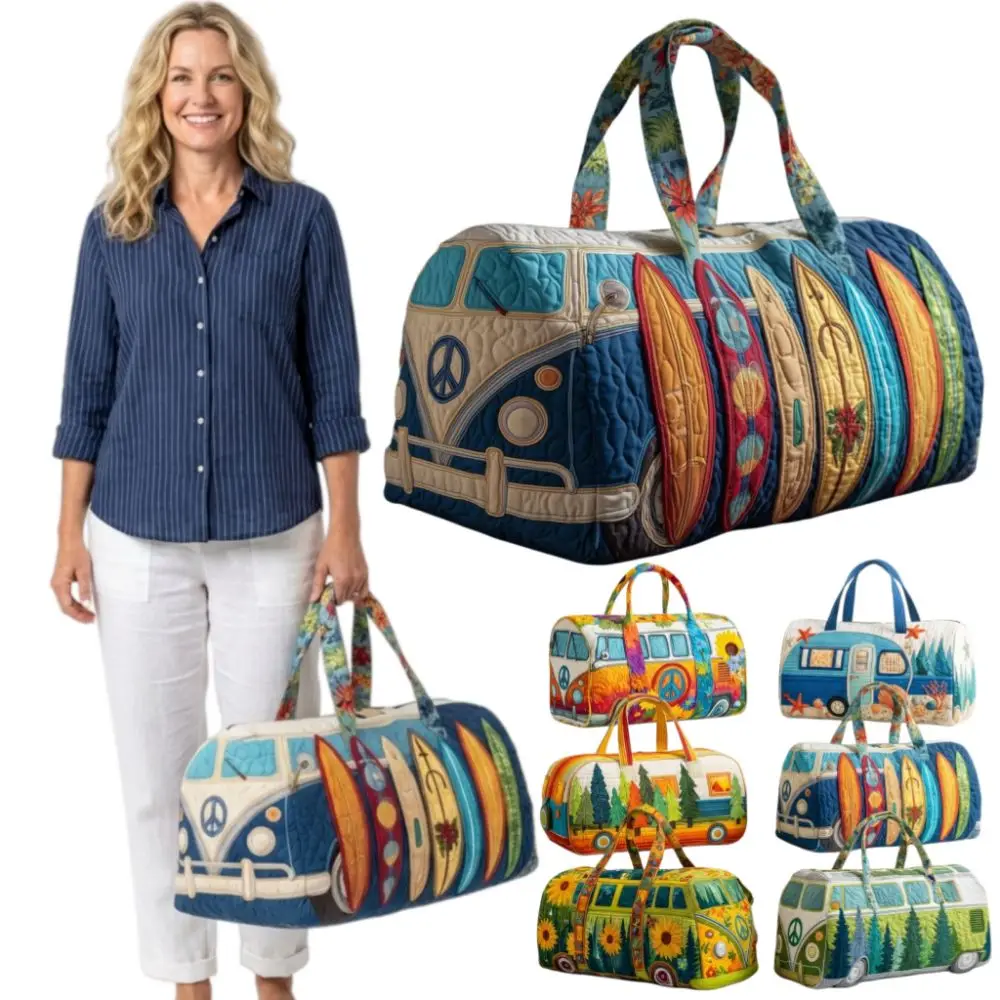 

Модная 3D-стеганая сумка-даффл с дизайном автобуса, многофункциональная дорожная сумка, вместительная ретро-сумка в стиле бохо для спортзала, на каждый день