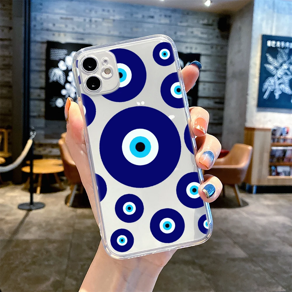 Lucky Eye Blue Evil Eye Print Phone Case For iPhone 15 14 12 13 11 Pro Max XR X XS MAX SE 7 8 Plus Cover Clear Shockproof Fundas