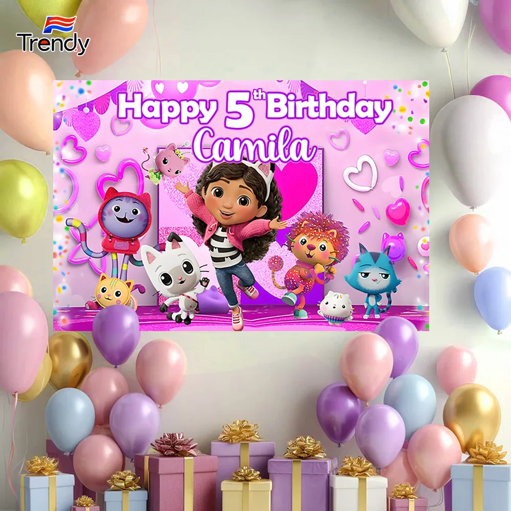 

Gabbys Dollhouse Custom Birthday Backdrop Banner Flag Outdoor Banners Personalized Name Birthday Banner Kids Party Decorations