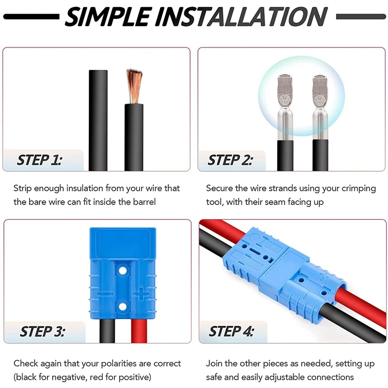 2Pcs 6-12 AWG 50A Battery Power Connector Cable Quick Connect Disconnect Kit For Anderson Connector For Winch Trailer