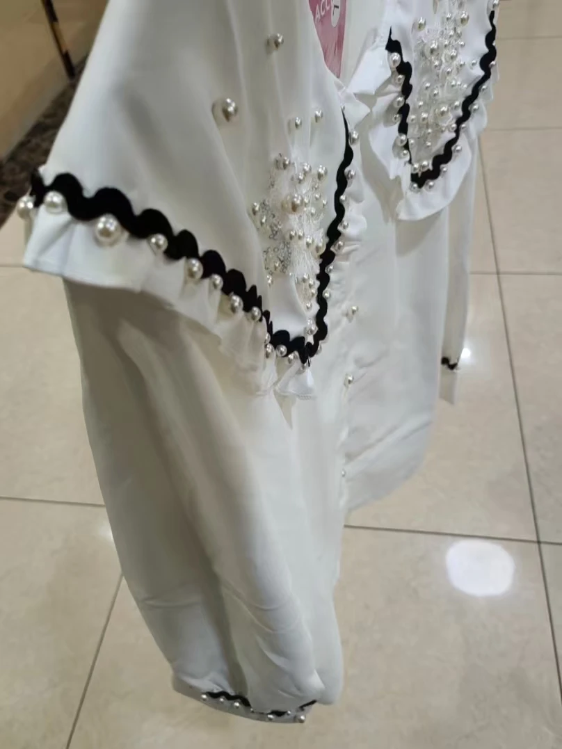 

Новинка с жемчугом и бисером, осенне-зимние белые рубашки, блузки для женщин, свободные повседневные топы на пуговицах с длинными рукавами, Blusas