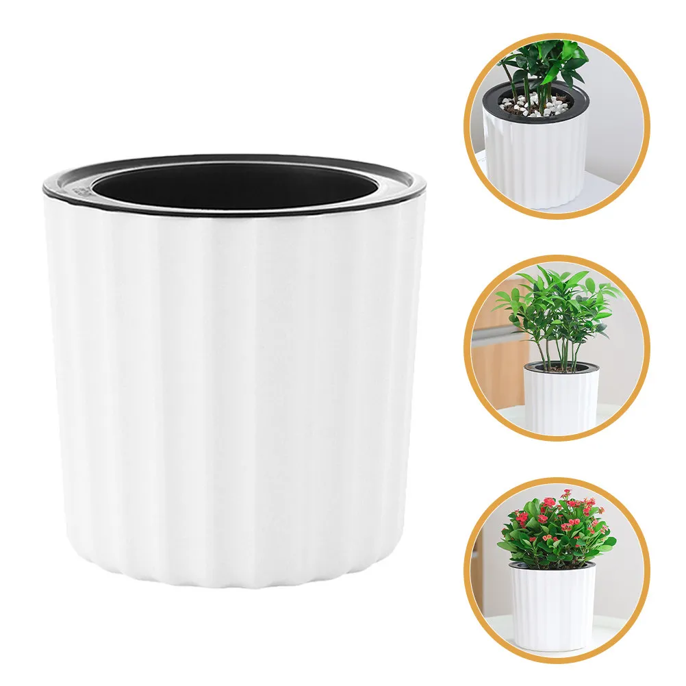 

Набор из 4 самополивающихся цветочных горшков из белой смолы для маленьких растений, современный эстетичный дизайн, круглая форма, садовые принадлежности
