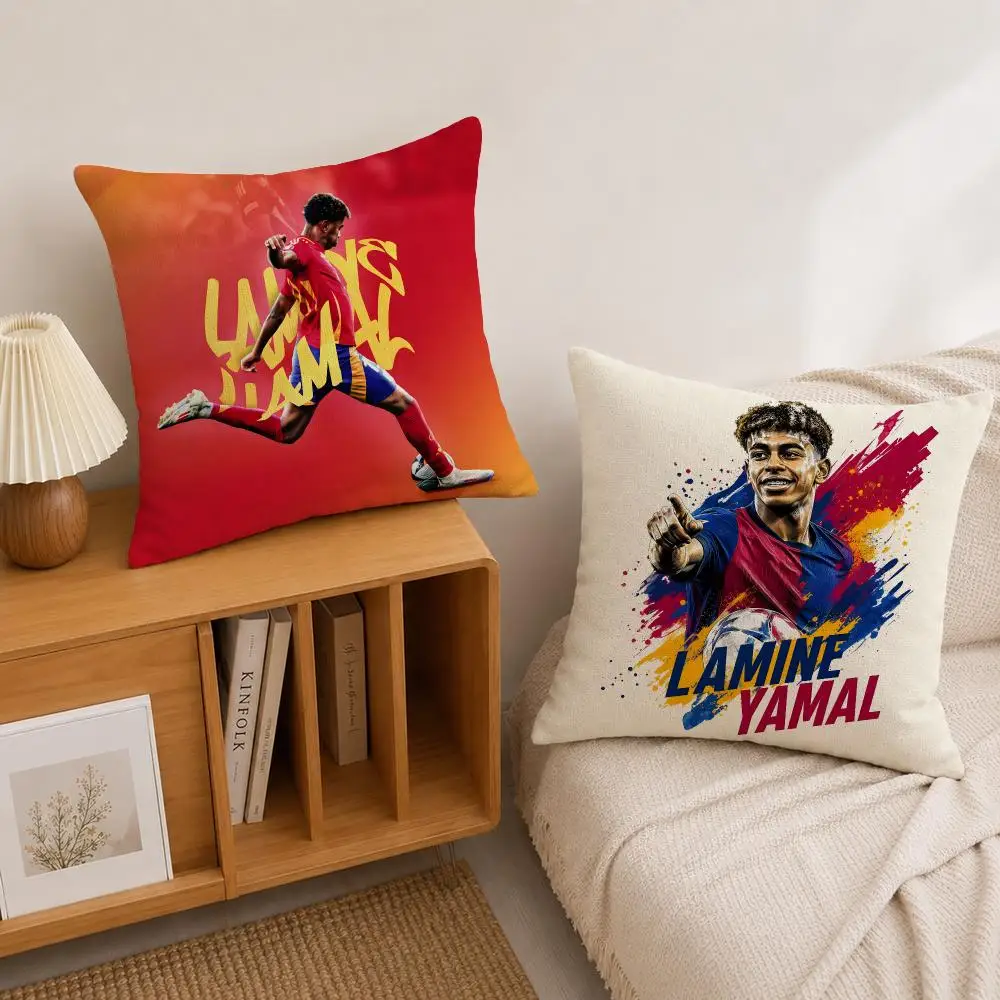 Football Player Lamine Yamal Cushion Cover Natural Linen Pillowcase Set, All-in-One Decor for Sofa, Bedroom & Chair