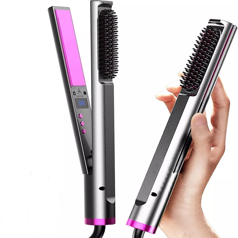 Multifunctional Hair Straightening Curling Comb Hair Styling Clip Board Portable Straightener Curler Tool for Home Salon Use