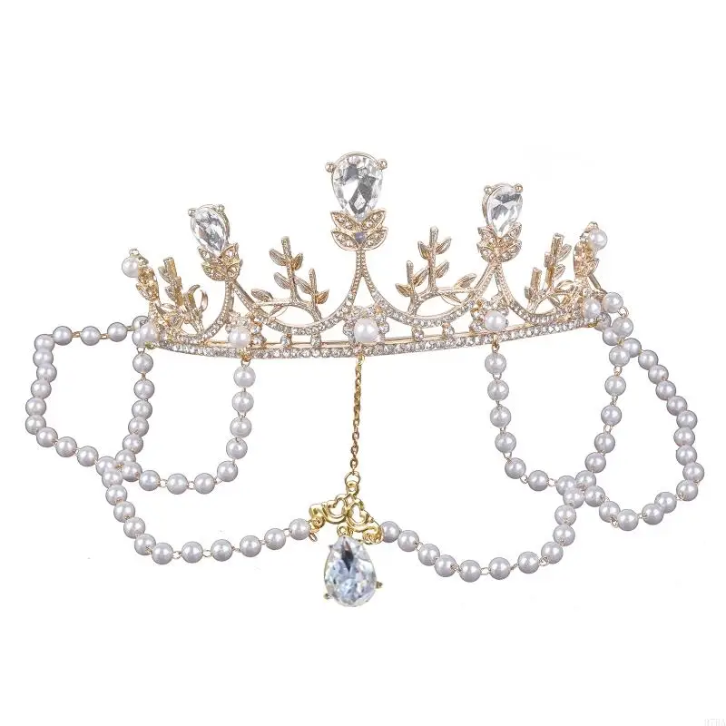 

97BA Halloween Gothic White Pearl Hair Band Golden Headband Headwears