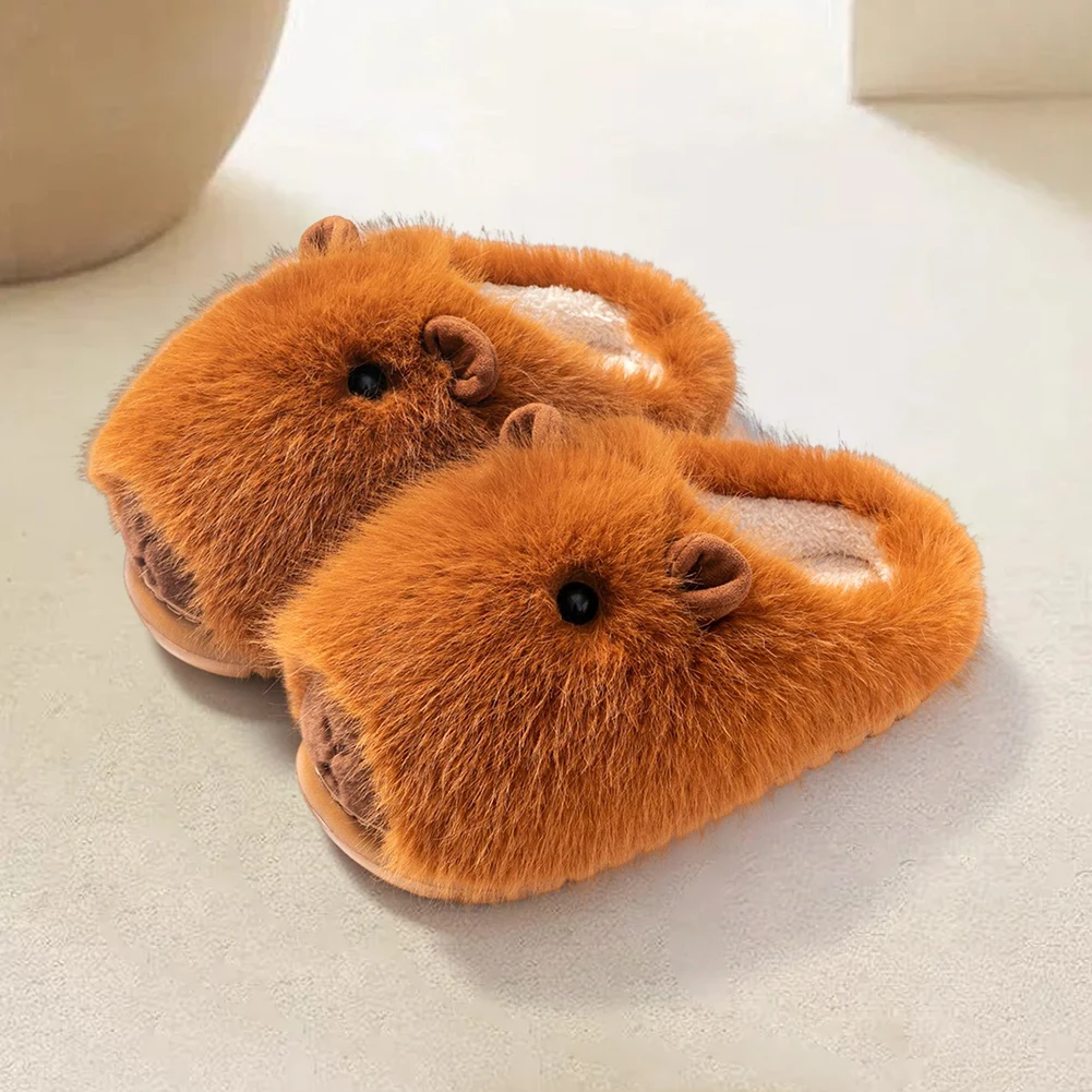 

Plush Capybara Slippers Slip-on House Shoes Comfortable Fluffy Couple Slippers Non-Slip Furry Animal Slippers for Indoor Bedroom