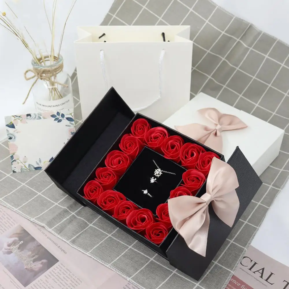مربع مزدوج الباب Bowknot تصميم مجوهرات أحمر الشفاه هدية التعبئة والتغليف عرض القضية
