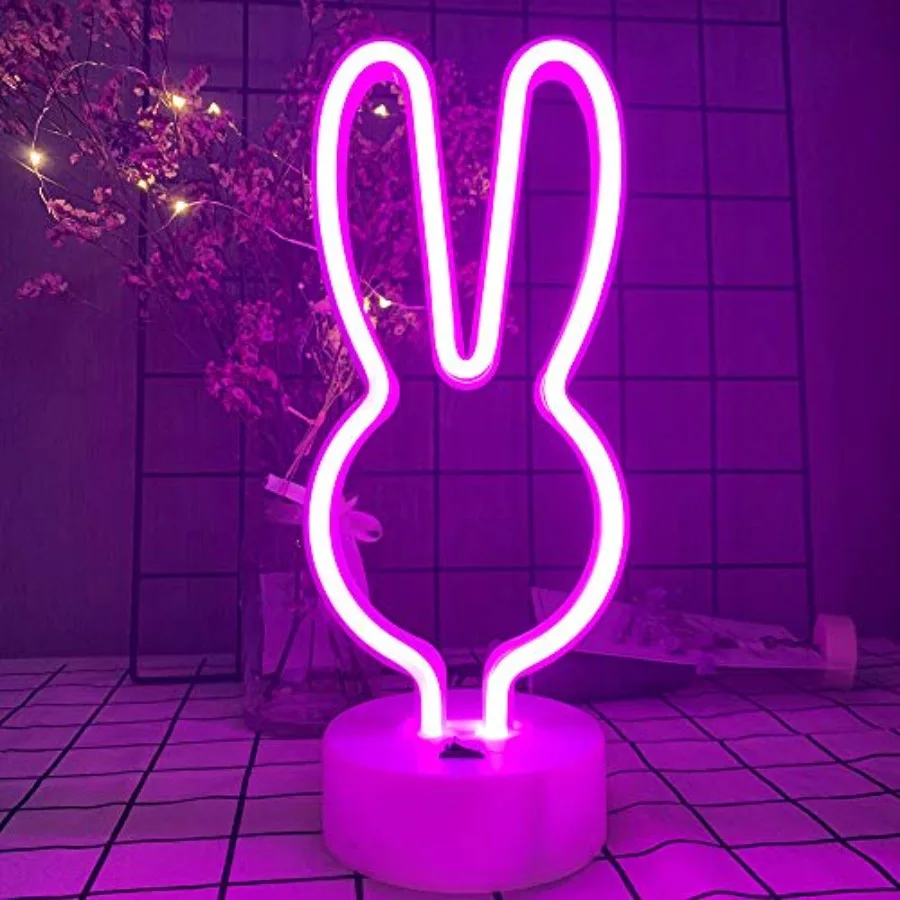 

Ears Neon Sign, Easter Bunny LED Lights with Holder Base, USB or 3-AA Battery Powered Neon Light of Business Premises for Chris
