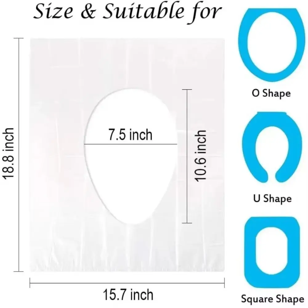 50 قطعة من غطاء مقعد المرحاض القابل للتصرف المعبأ بشكل فردي، غطاء المرحاض الشفاف من البولي ايثيلين، وسادات ورق التواليت السميكة المقاومة للماء #5