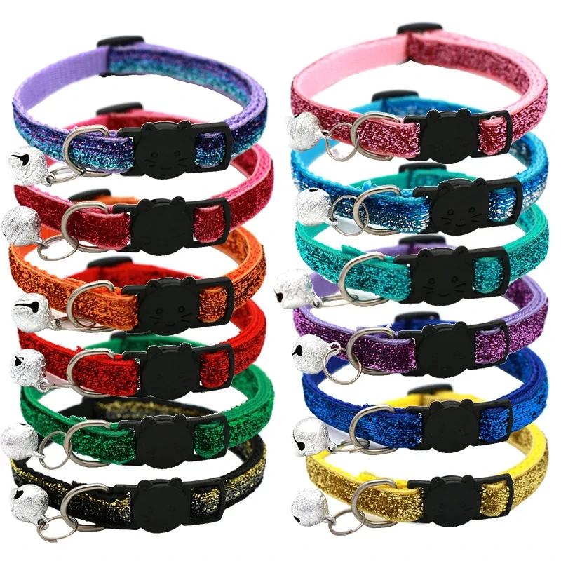 Cat Collar Adjustable with Bell Breakaway Adjustable Kitten Cat Sequin Collar Neck Strap Cat Pet Supplies Puppy Accessories