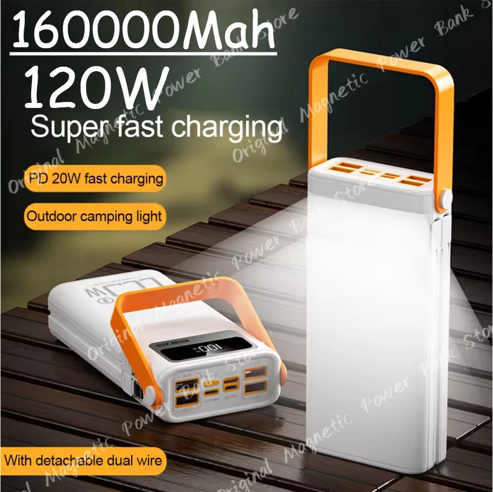 

New Brand Super Fast Charging 160000 MAh Power Bank Comes with Line Outdoor Camping Large Capacity Mobile Power Supply 50000mah