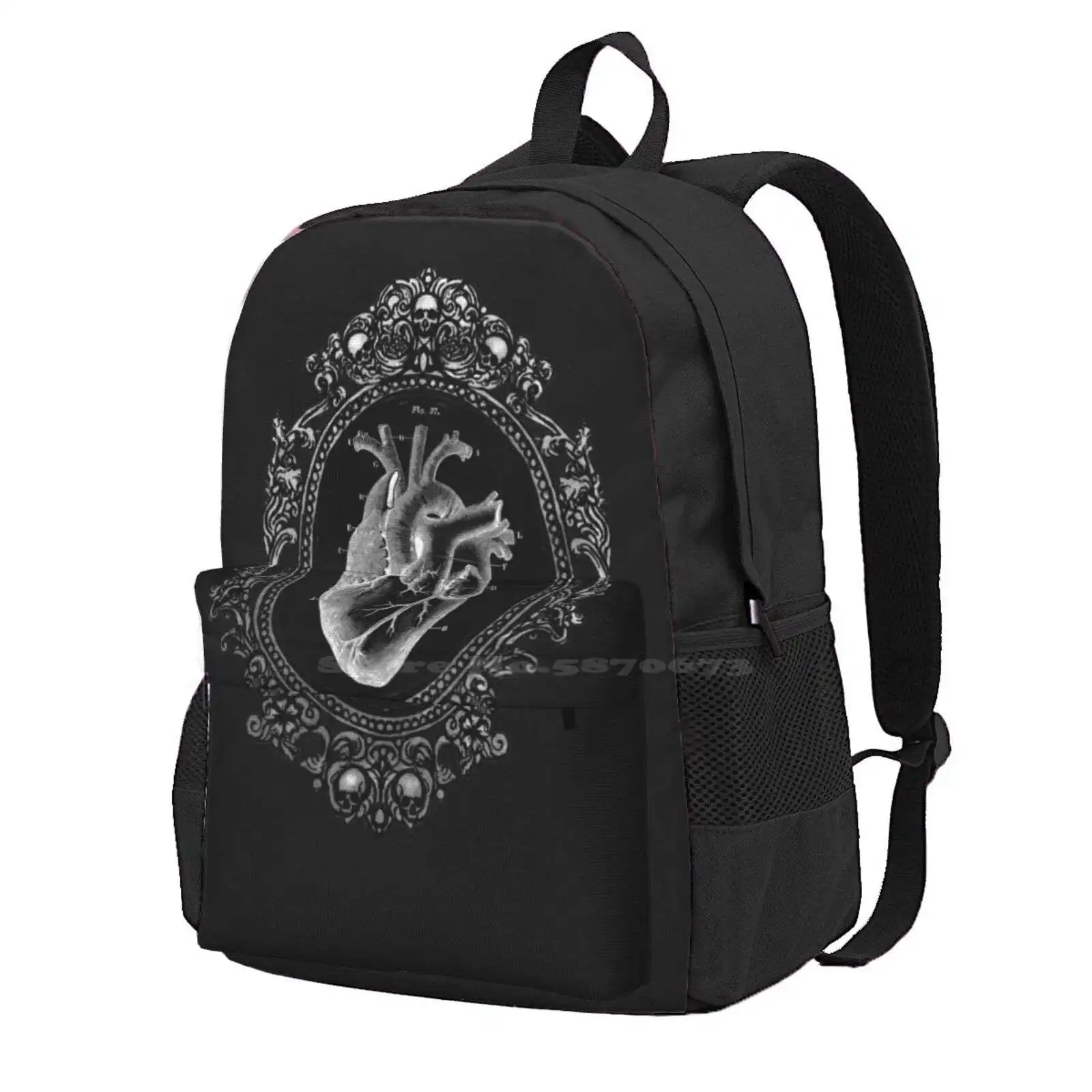 Anatomical Heart In Frame Hot Sale Schoolbag Backpack Fashion Bags Gothic Dark Art Sacred Heart Anatomical Heart Baroque Skull