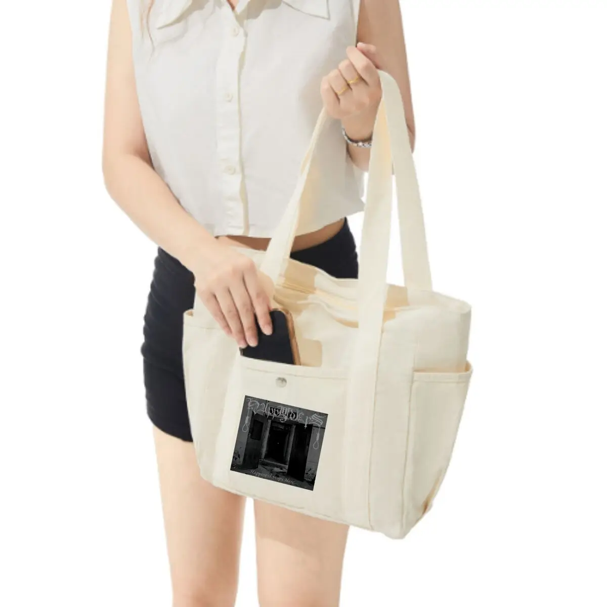 Happiness Stops Here... Simple Canvas Bag Women's Basic Shopping Commute Bag