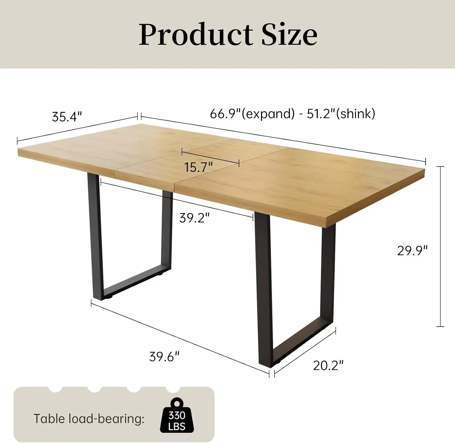 Table à manger en bois moderne pour 4-6 personnes, table à manger rectangulaire réglable, salon