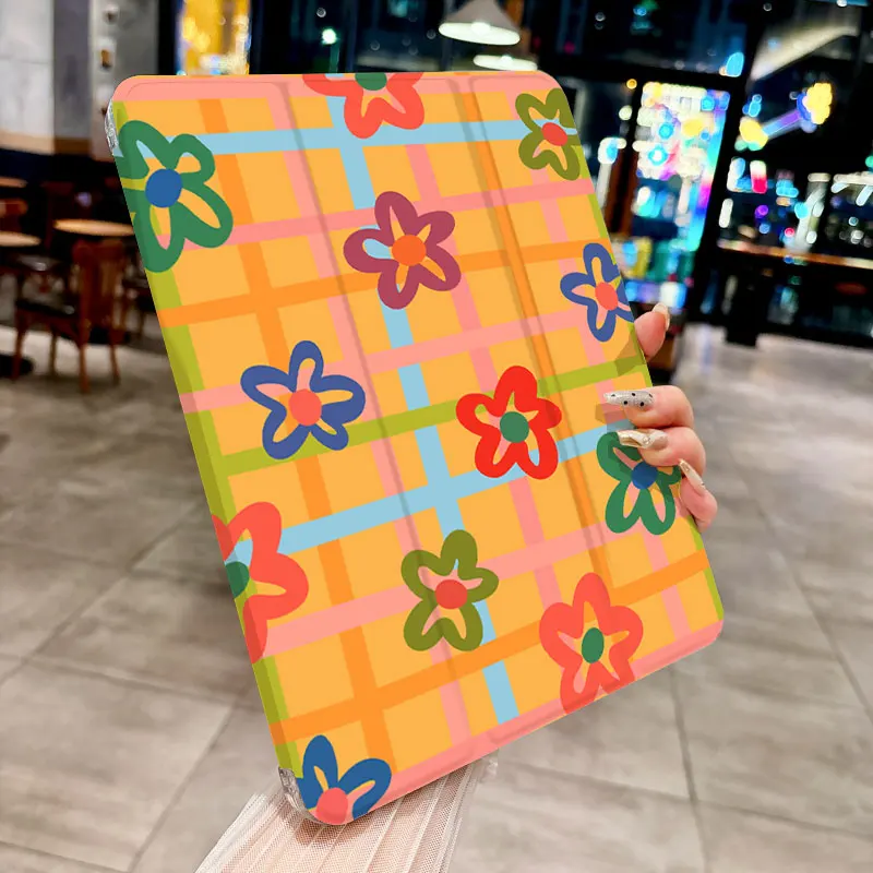 حافظة كمبيوتر لوحي بنمط فحص الزهور الملونة لجهاز iPad pro 10/11 بوصة 2020/6th/7th/8th /Air 3rd/Air 4th/9th gen/Air 5th Gen 2022/Ai