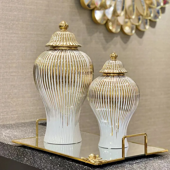 Ceramic Light Luxury Electroplated General Cans European Style Flower Vase Crafts Decorative Decorative Storage Tanks with Soft - Image 3