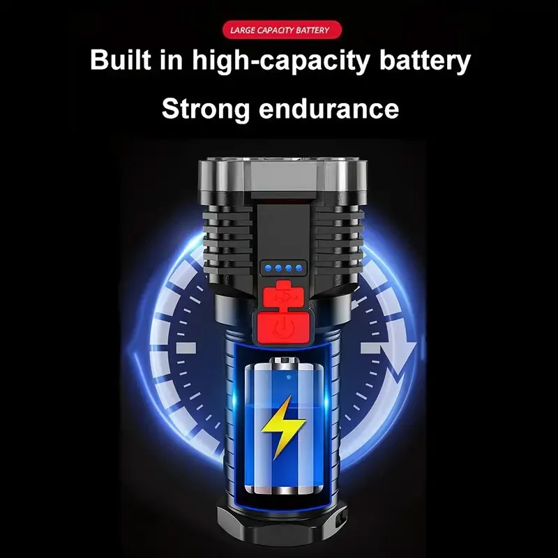 High Power LED Flashlight 5 Core COB Work Light USB Rechargeable Camping Torch Spotlight Waterproof 4 Modes Outdoor Lamp Lantern