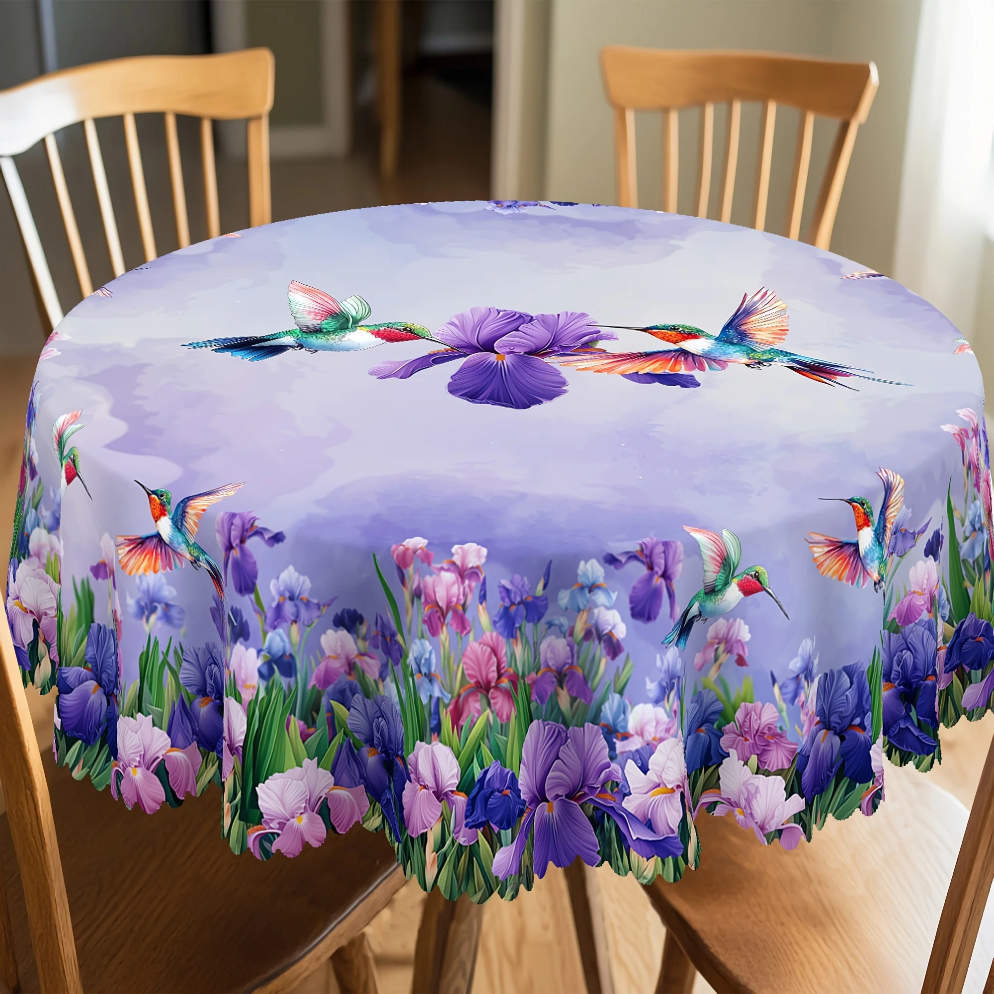1 Colorful Polyester Fiber Honey Bird Floral Tablecloth, 800 Grams/Square Meter, Machine Made, 5 Sizes, Round Square, Outdoor