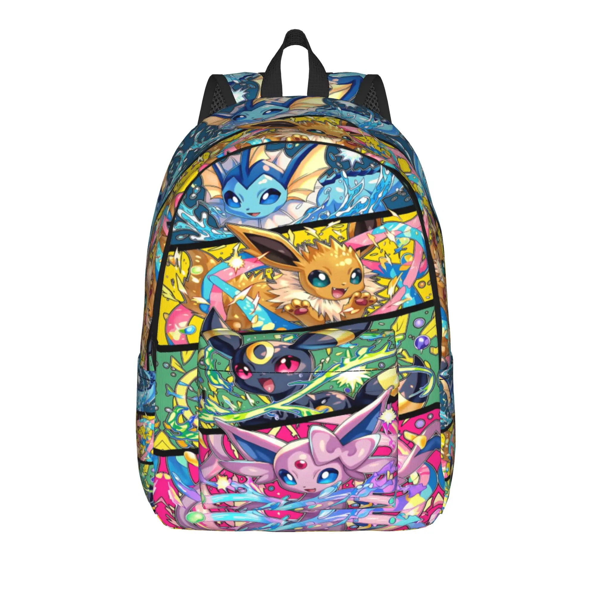 Fashion Pokemon Theme Eeveelution Collage Backpack  Mochilas Adjustable Strap Outdoor Sturdy Shoulder Rucksack