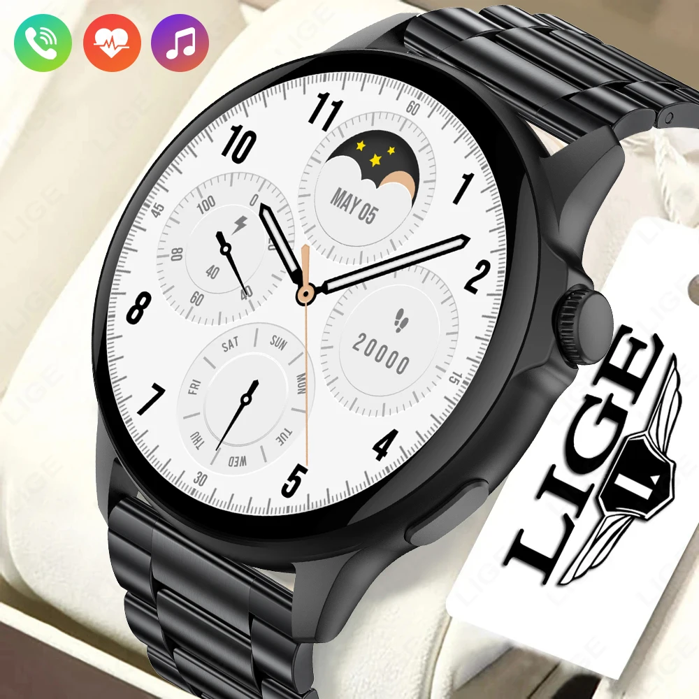 LIGE-Smartwatch de aço impermeável para homens, Full Circle Touch Screen, Bluetooth Call, Atividade esportiva, Relógios Fitness, 2024