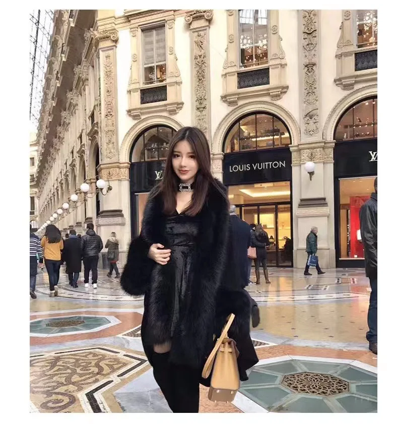 

Poncho European and American Autumn and Winter Fashion New Loose Fitting Faux Fur Shawl Jacket Knitted Cardigan Shawl Cape P1