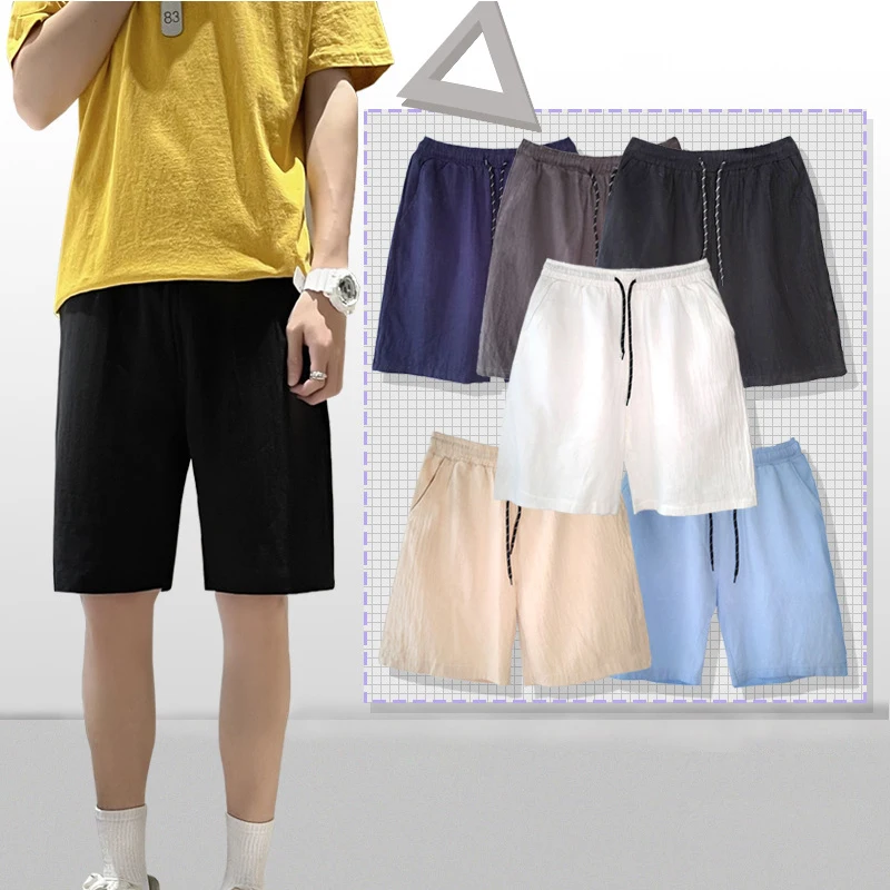 Foreign Trade Men's Summer Casual Fashion Straight Tube Solid Color Sports Pants Youth Pocket Shorts