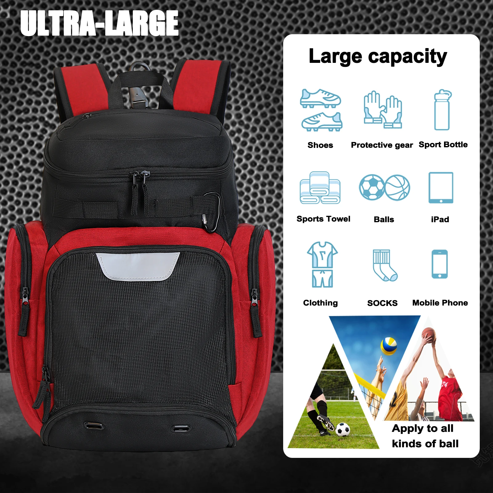 Basketball Backpack Large Sports Bag, Gym Bag with Ball Compartment and Shoe Compartment to Store Sports Shoes Water Bottles Lap