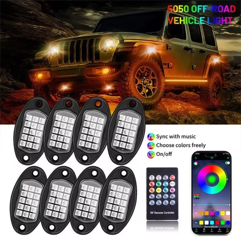 Automobile Chassis Lamp One Drag Eight Drag Six off-Road Vehicle Colorful Remote Control App Control Ambience Light  Four in One