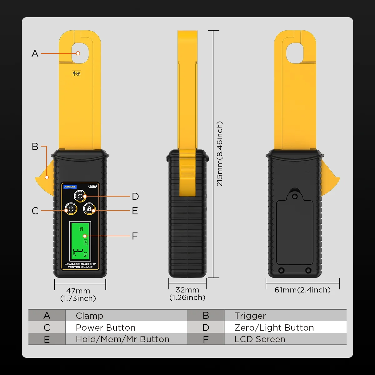 BT270 Digitale stroomspanning en AC-lekstroomtester stroomtang