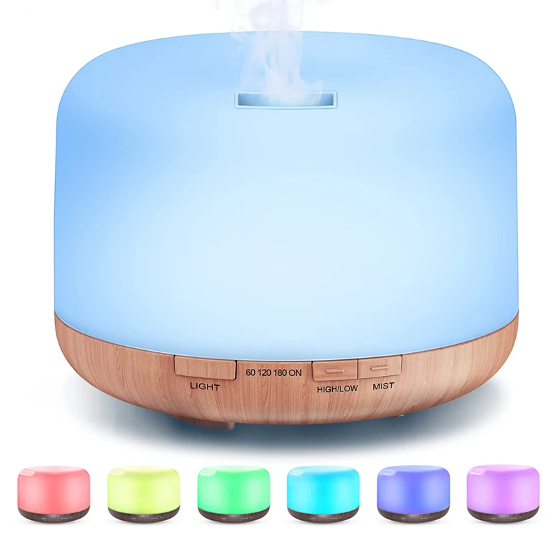 500ML Aroma Diffuser Essential Oil Diffuser Ultrasonic Air Humidifier With 7 Color LED Lights and Remote Control