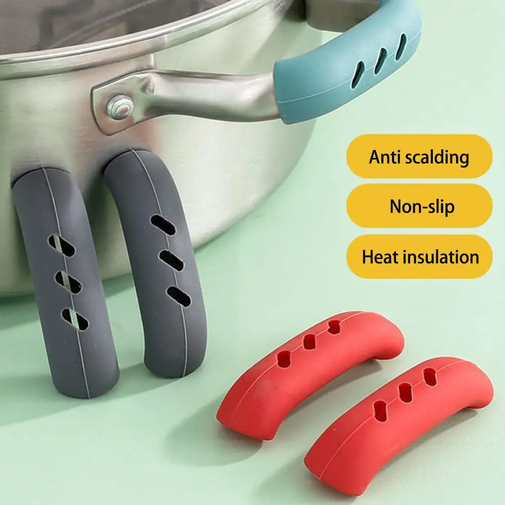 1 Pair Of Silicone Handles Anti-scalding Non-slip Silicone Pot Handle Cover Heat Insulation Handle Cover Kitchen Accessories