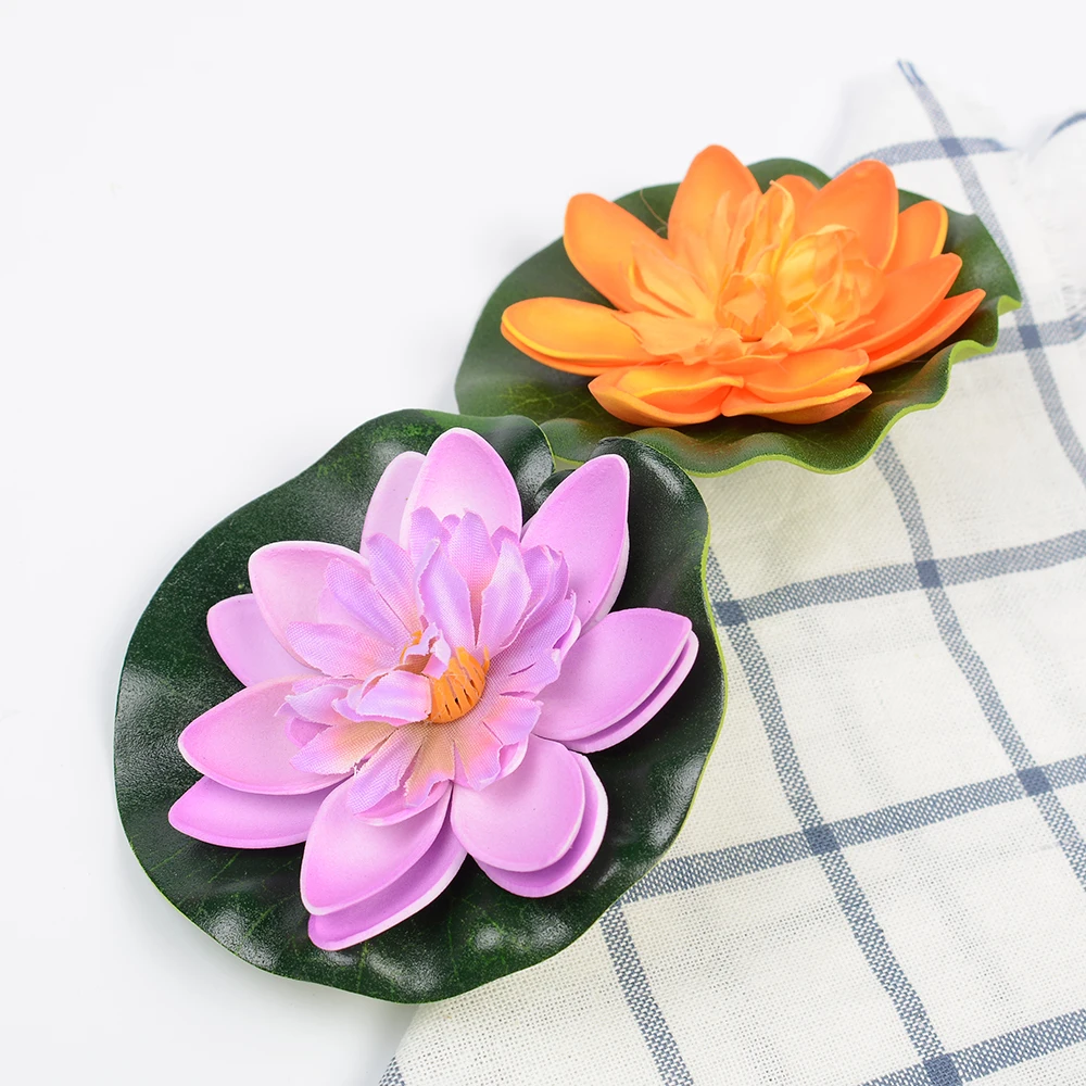 2pcs 10cm Lotus Artificial Flower Floating Fake Lotus Plant Lifelike Water Lily Micro Landscape For Pond Garden Yard  Decor
