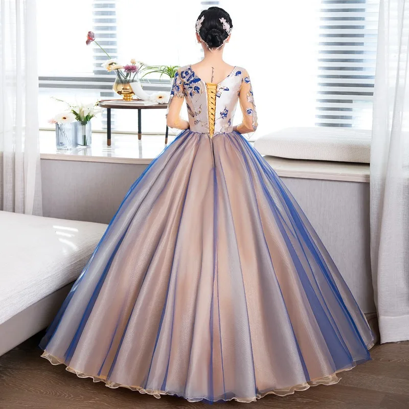 2025 Nuevo vestido de novia bordado colorido para mujer, vestido de noche, puesta en escena con sonido de moda, examen de arte, falda con colgante grande