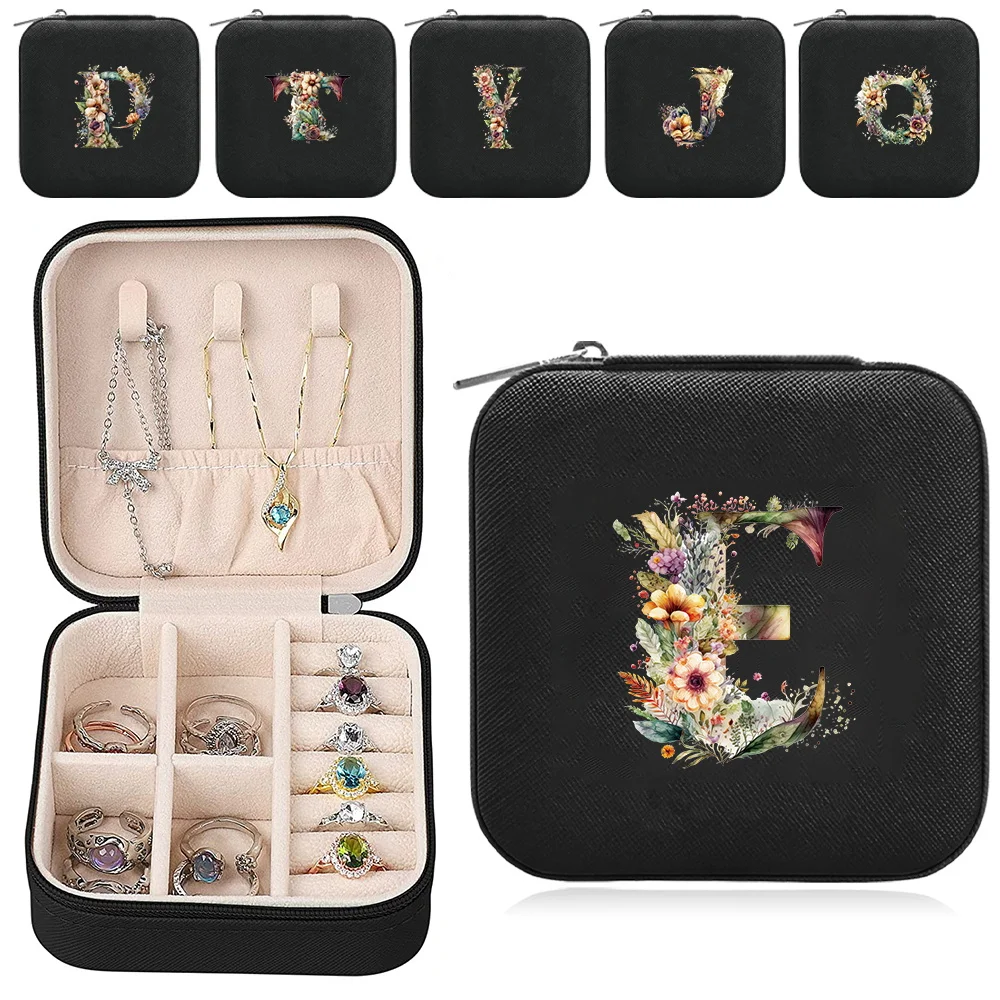 Portable Jewelry Box High Zipper Earrings Ring Jewelry Casket Floral Letter Series Large Capacity Travel Organizer Fashion