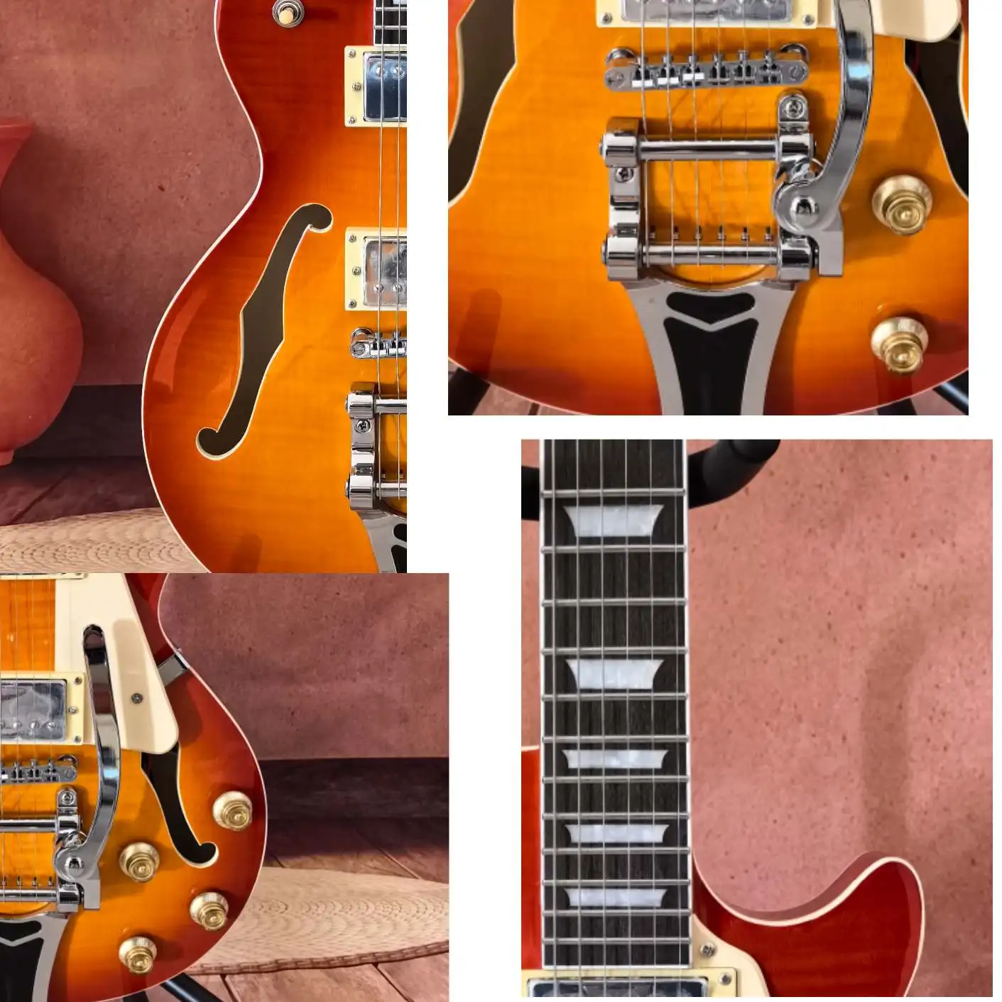 Best Sellers Gradient Cherry Color Electric Guitar Corner Cutting Design Tremol System HH Pickup Quality Assurance