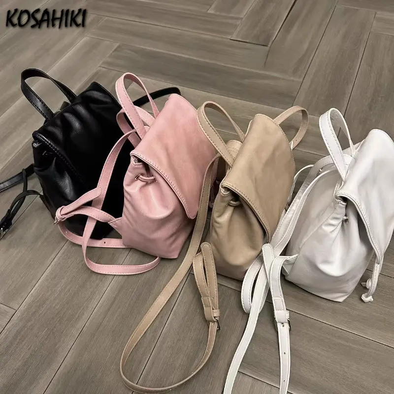 

Luxury Design Solid Vintage Backpacks Korean Trendy Simple Streetwear Shoulder Bags All Match Y2k Aesthetic Schoolbags for Women