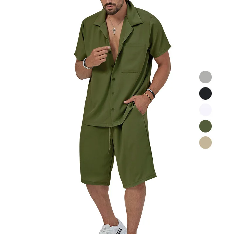

New Summer Men's Short-sleeved Lapel Shirt Shorts Casual Men's Two-piece Set