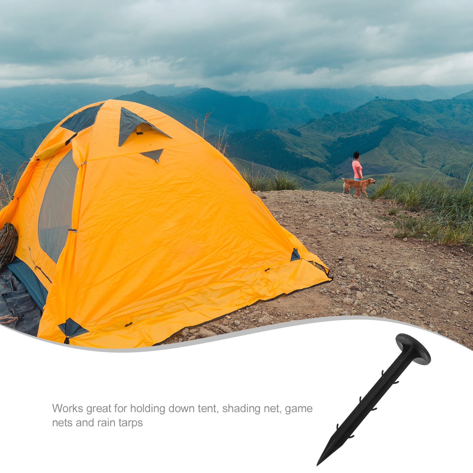 

100 Pcs Tent Ground Nails Plastic Camping Stakes Pegs Black Canopy Travel Outdoor Gardening L scaping Turf Firm Fixation