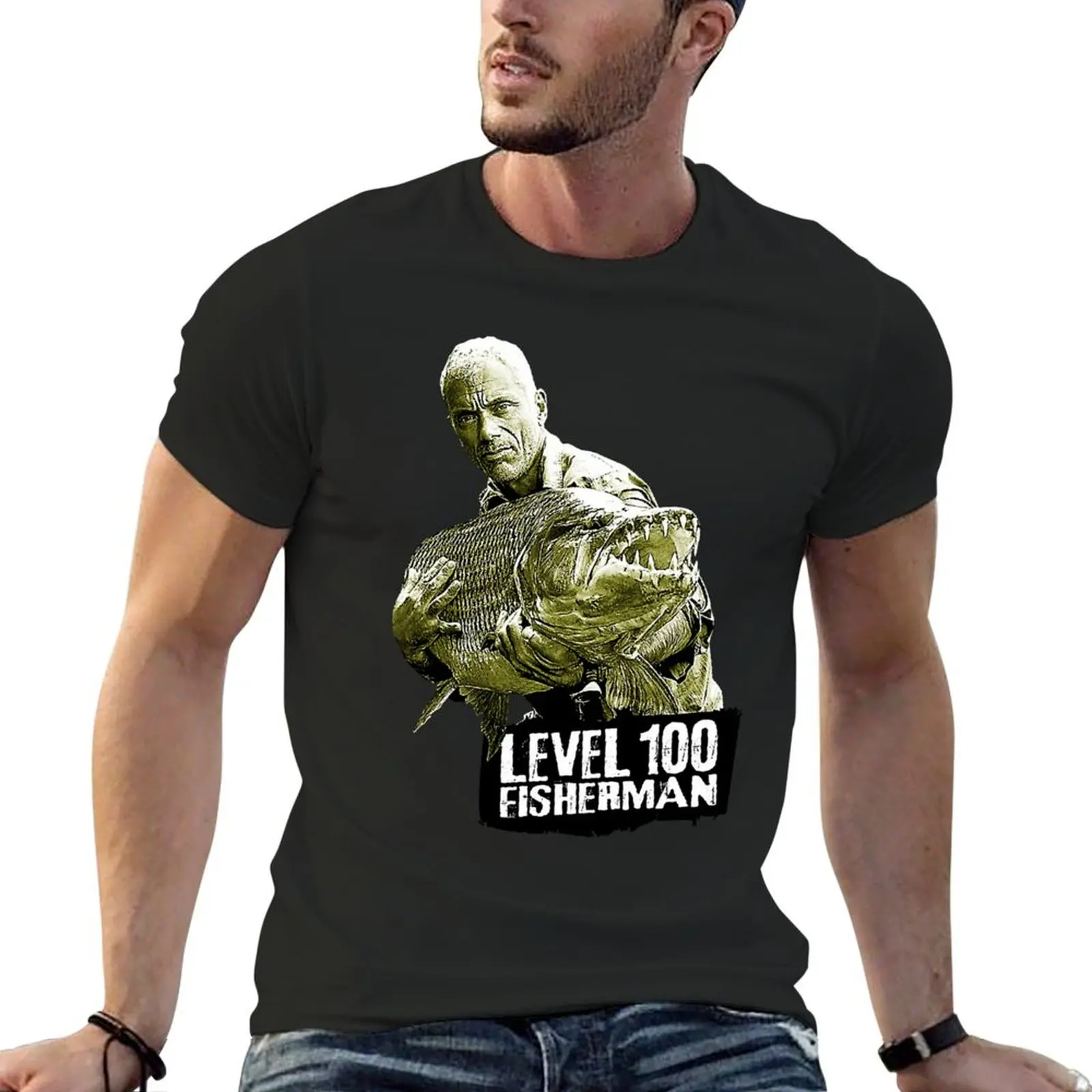 Jeremy wade-メンズ半袖Tシャツ,漁師のための黒い色の半袖Tシャツ,level 100