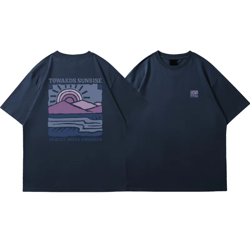 American Retro Pattern Printed Short-sleeved Crew Neck Cotton T-shirt Unisex Top Casual Loose Fashion Streetwear Top image 5