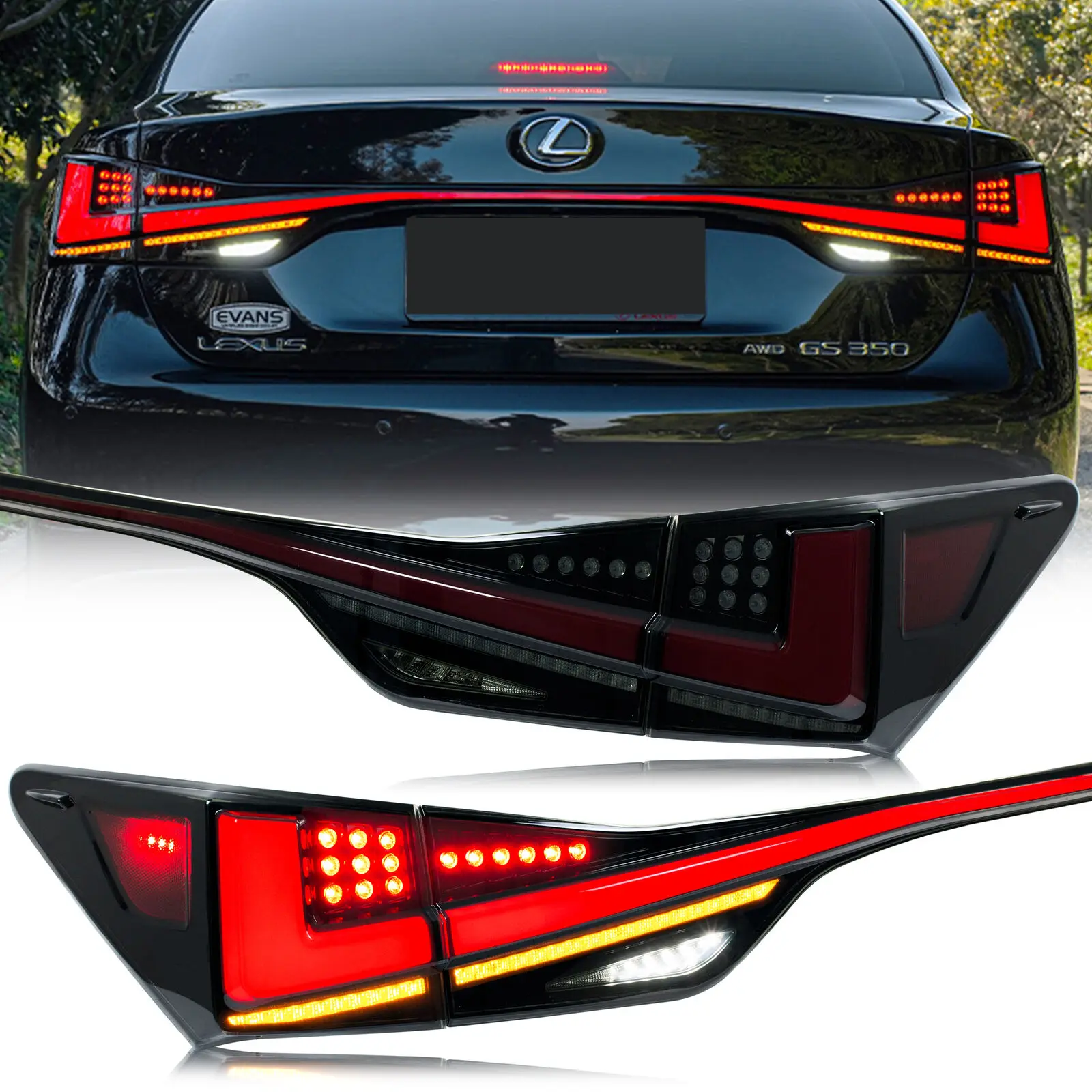 

LED Tail Lights Assembly for Lexus GS350 GS200t GSF 2012-2020 Animation Black Sequential Turn Signal Trunk Rear Brake Lamps