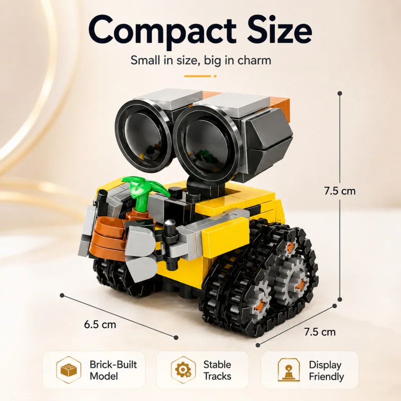 Mini Robot Building Blocks Set, Cute Tracked Brick Robot Model with Plant Accessory, Creative Desktop Display Toy Gift view 5
