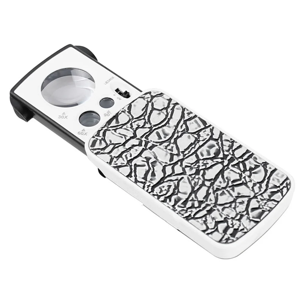 

LED Jewelry Magnifying Glass 30x 60x 90x Stamps Banknote Gems Rocks Photos Handheld Lightweight Stylish Use Built