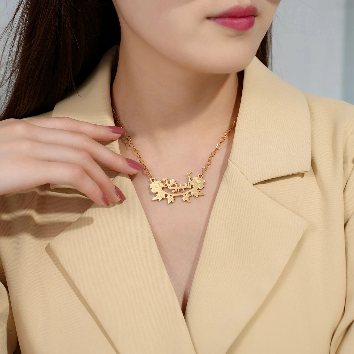 2024 New Personalized Custom Arabic Name Necklaces Pendant For Women Stainless Steel Gold Arabic Necklaces Muslim Ramadan Gifts