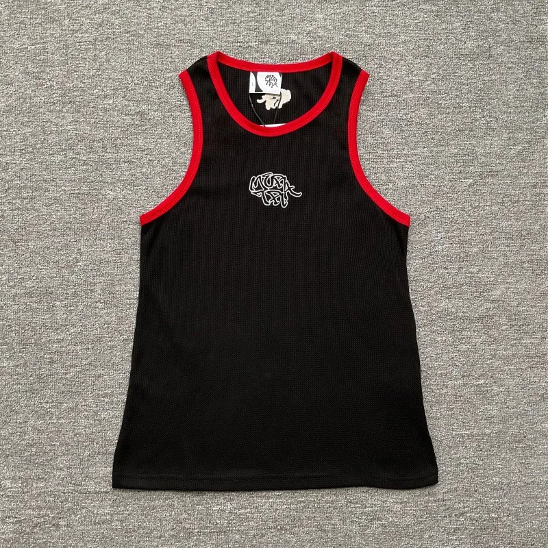 Mertra Trendy Embroidered Letter Block-Color Waffle-Weave Tank Top Summer Sports & Fitness Sleeveless
