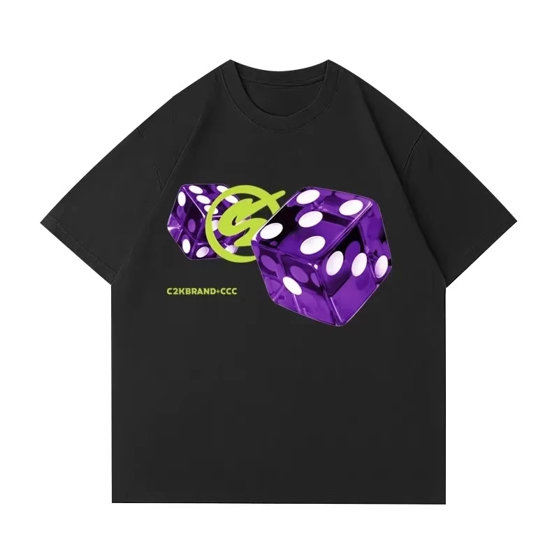 

Лето 2022, новинка, нишевая цветная женская футболка с принтом кубиков и короткими рукавами, уличная трендовая футболка для пар, модная женская одежда Y2k