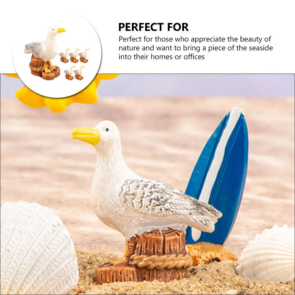 6Pcs Resin Mini Seagull Statue Lifelike Garden Decor Outdoor Yard Decoration Desktop Living Room Bedroom Ambiance Enhancer