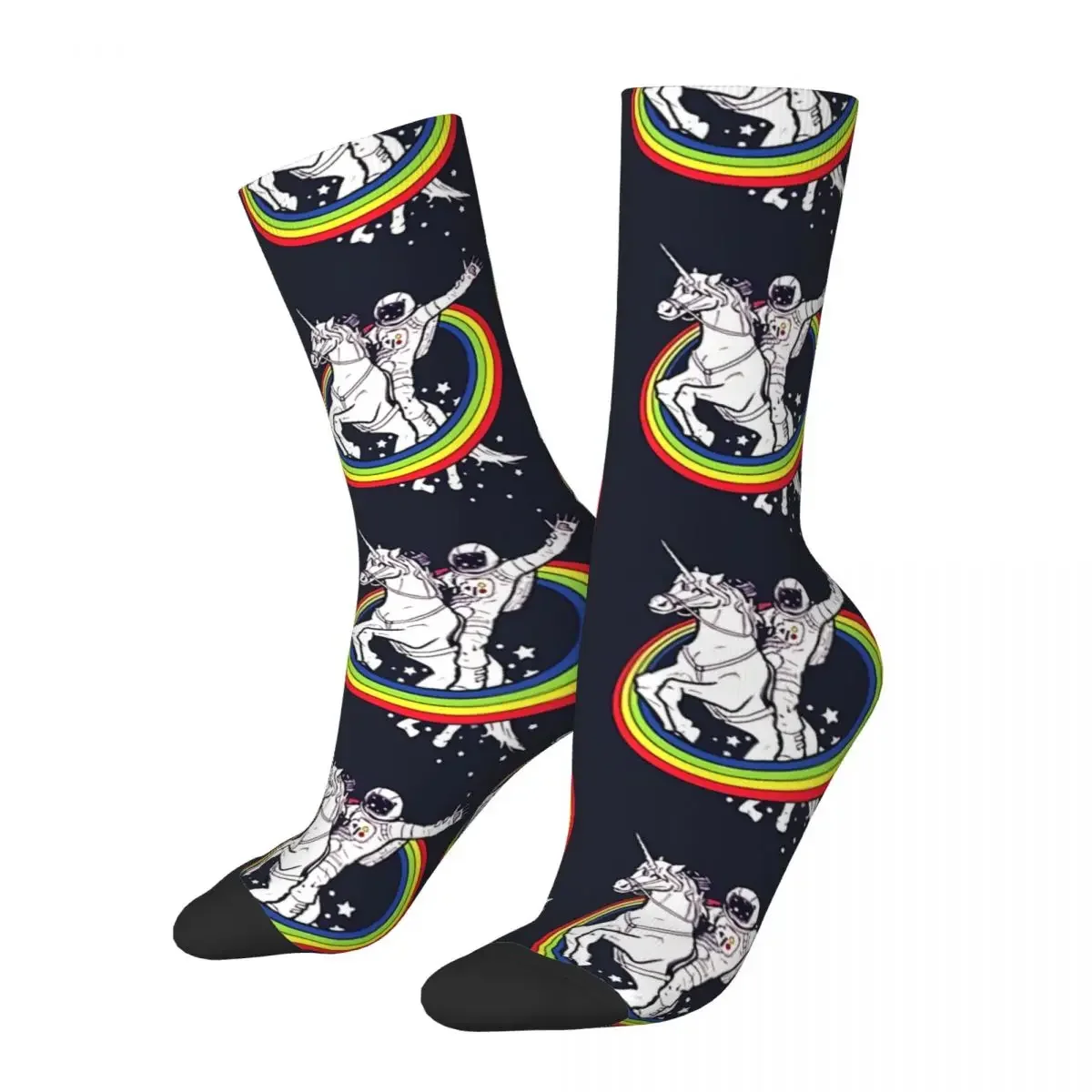 Happy Men's Socks Astronaut Riding Unicorn Rainbow Vintage Harajuku Alien Hip Hop Novelty Crew Crazy Sock Gift Pattern Printed